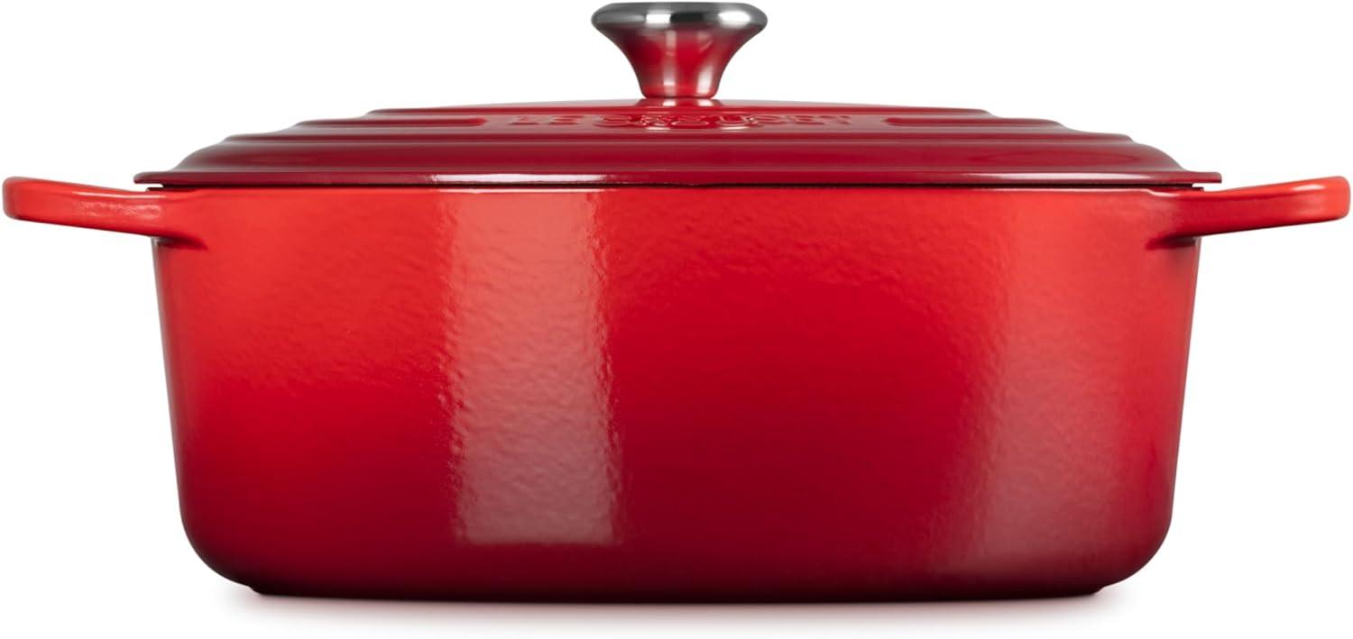 Cerise Red Enameled Cast Iron Oval Dutch Oven, 8 qt