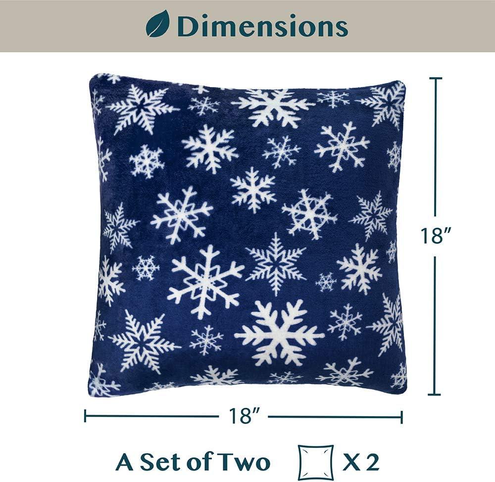 PAVILIA Set of 2 Throw Pillow Covers, Decorative Velvet Square Cushion Cases for Bed Sofa Couch Bedroom Living Room, Snowflake Blue/18 x 18