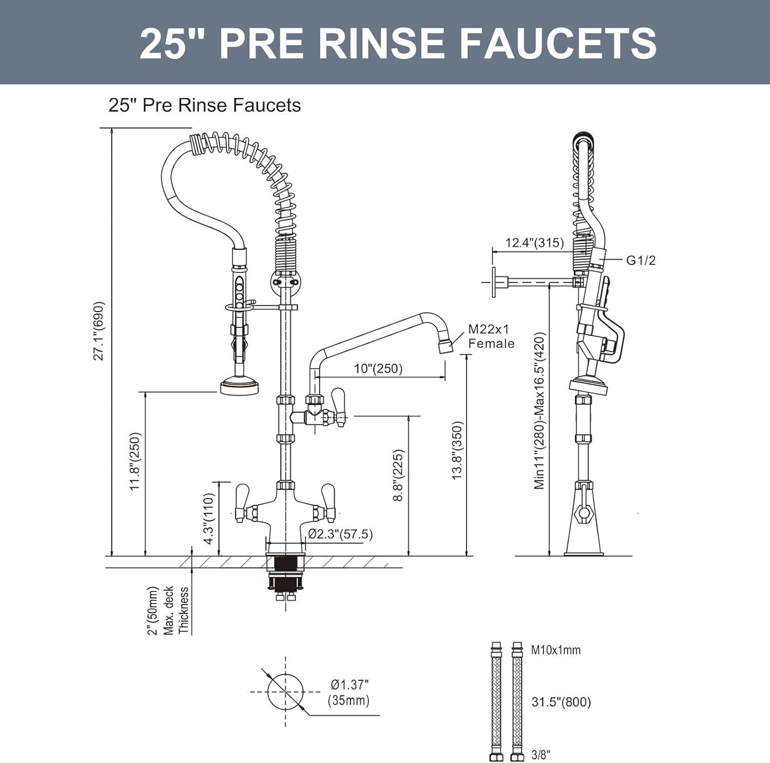 27" Polished Chrome Triple Handle Pull Down Kitchen Faucet