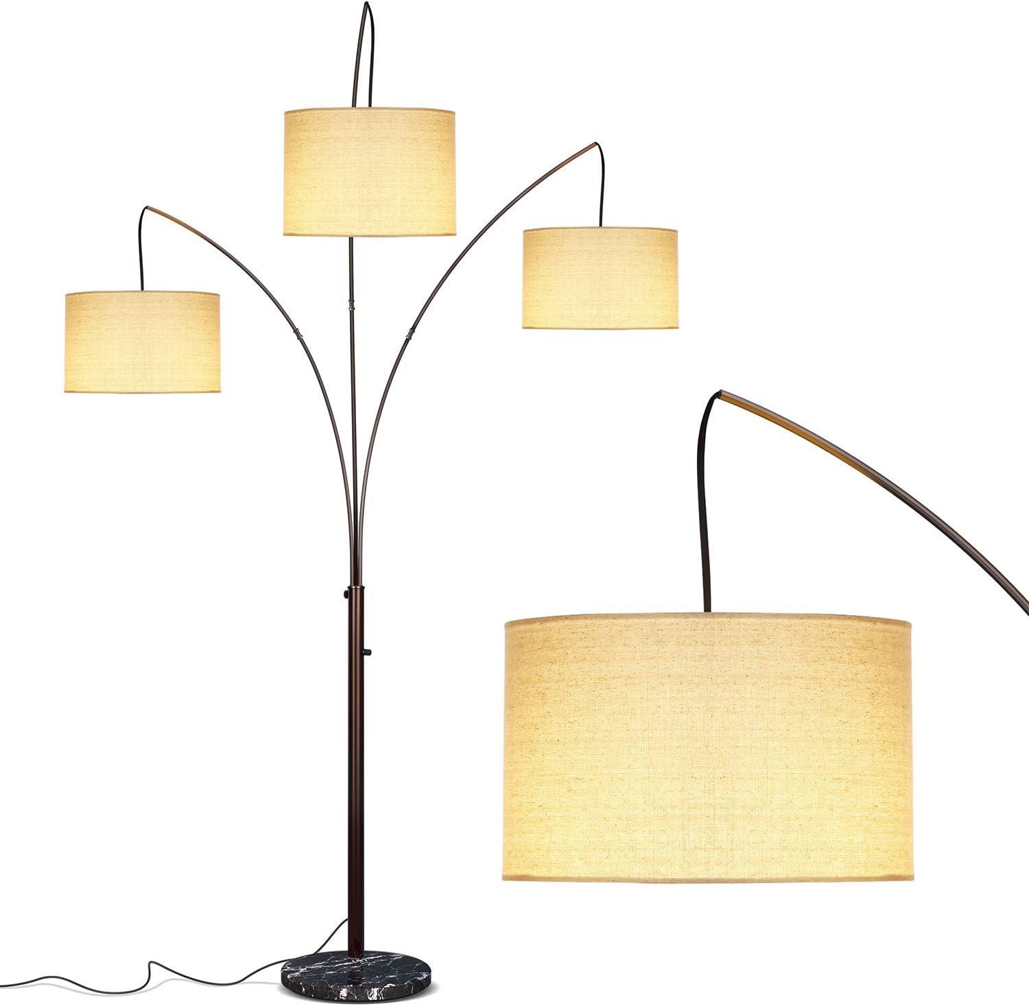 Bronze Trilage 84" Adjustable 3-Light LED Floor Lamp with Beige Shades