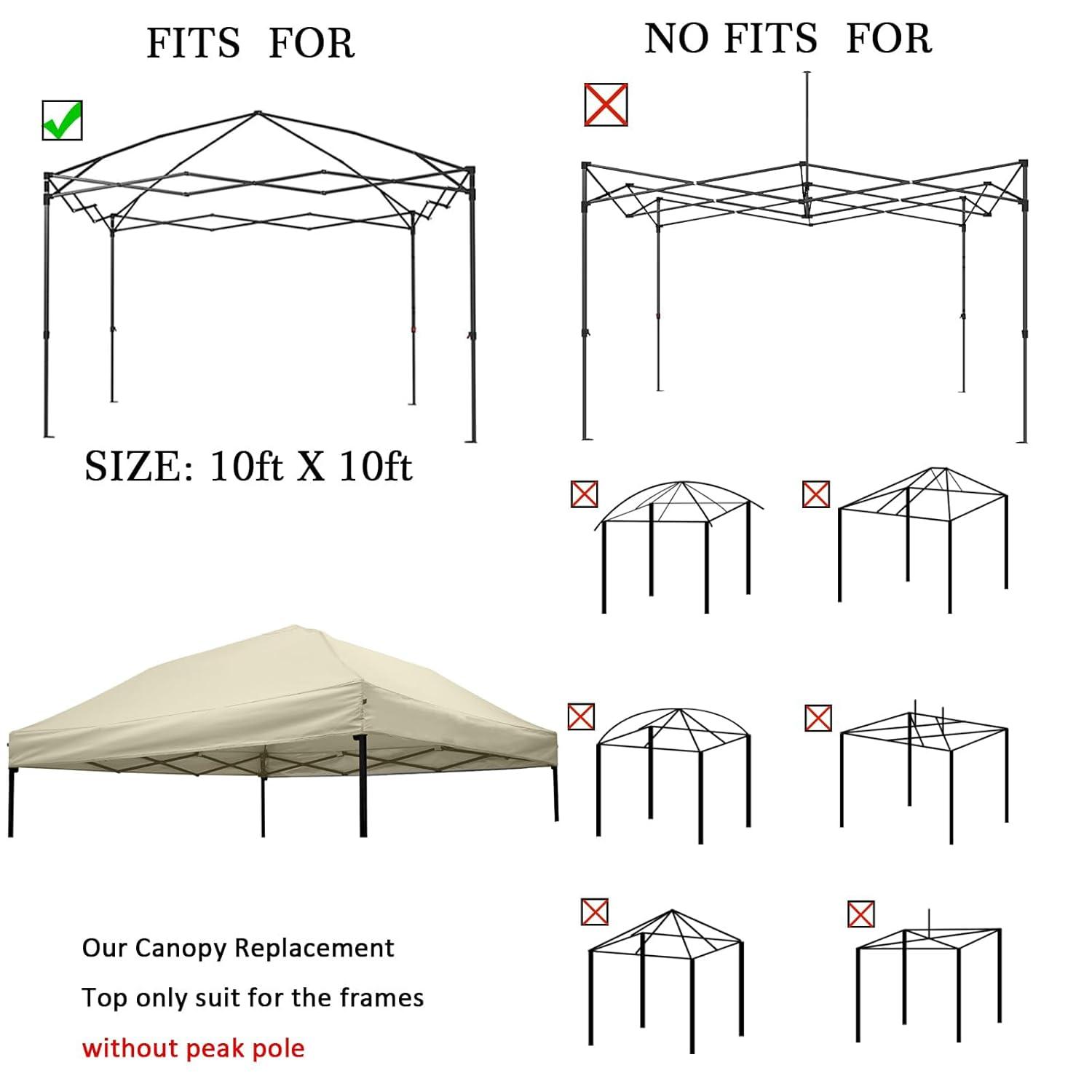 10x10 Canopy Replacement top,10x10ft Pop Up Canopy Top Cover,Silver Coated Replacement Canopy top for Straight Leg Canopy Frame,Beige(1 PCS Top Cover Only)
