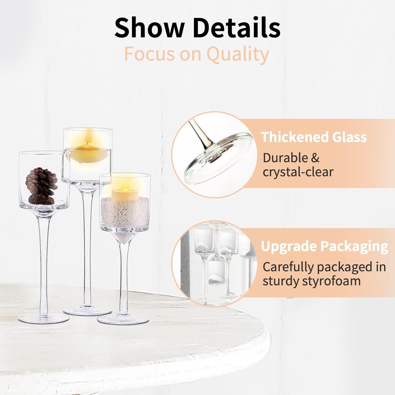 Nuptio Hurricane Glass Candle Holder Tea light Candle Holders ，3Pcs Tall Tealight Candle Holder Votive Candle Holders for Table Centerpiece Home Decoration