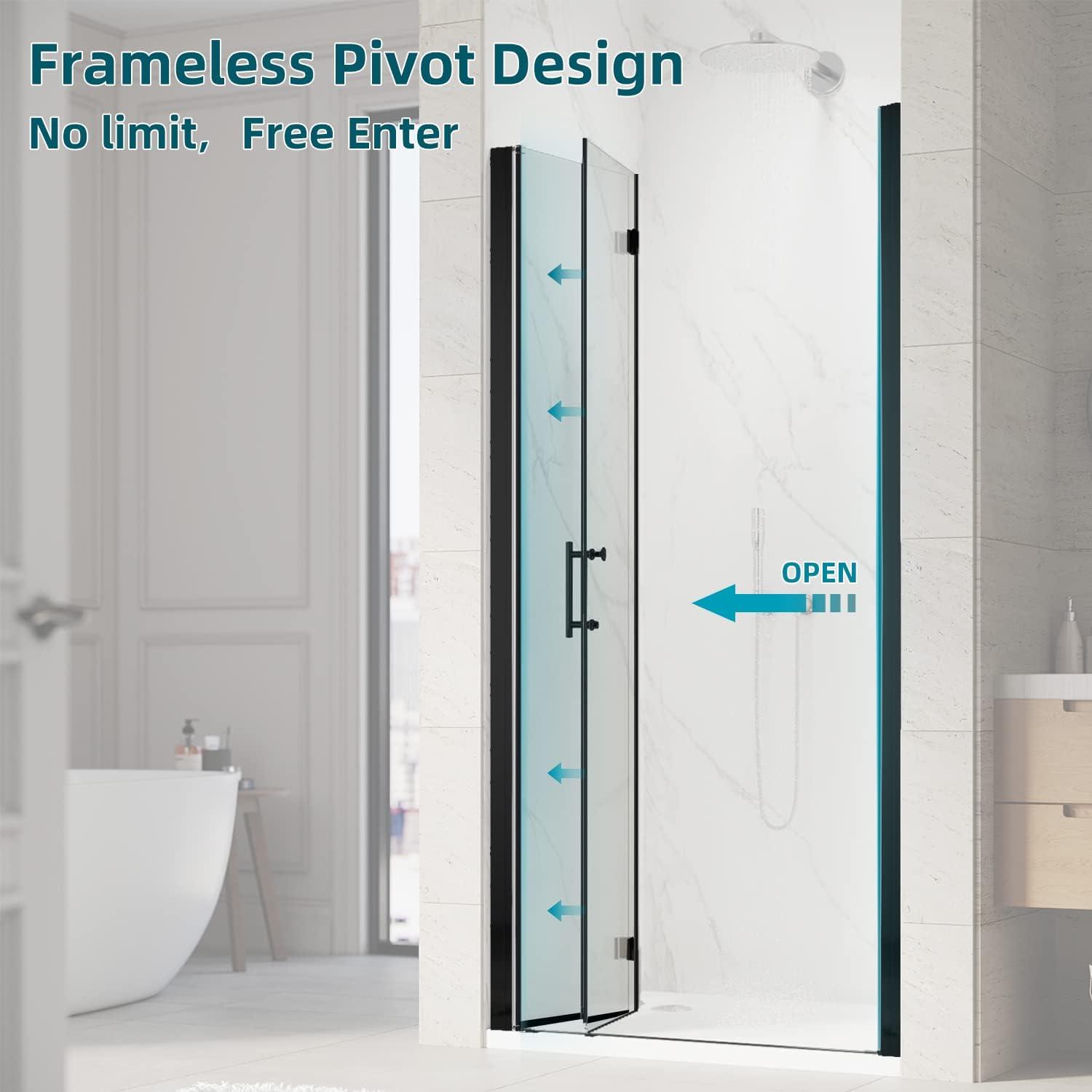 Matte Black Frameless Bifold Glass Shower Door 30" x 72"