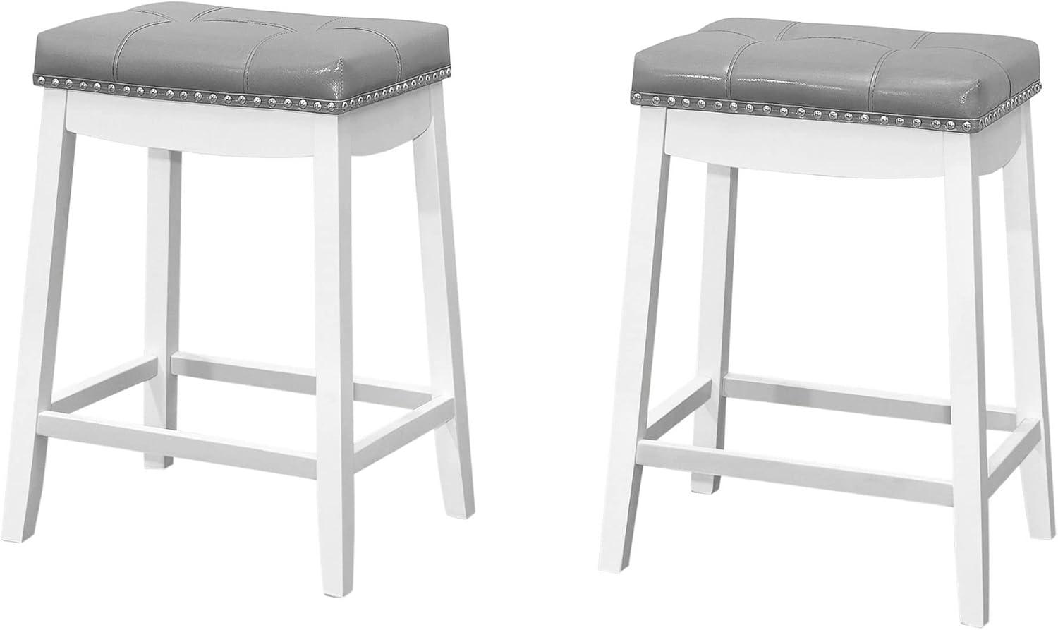 24" Classic White and Grey Leatherette Saddle Counter Barstool