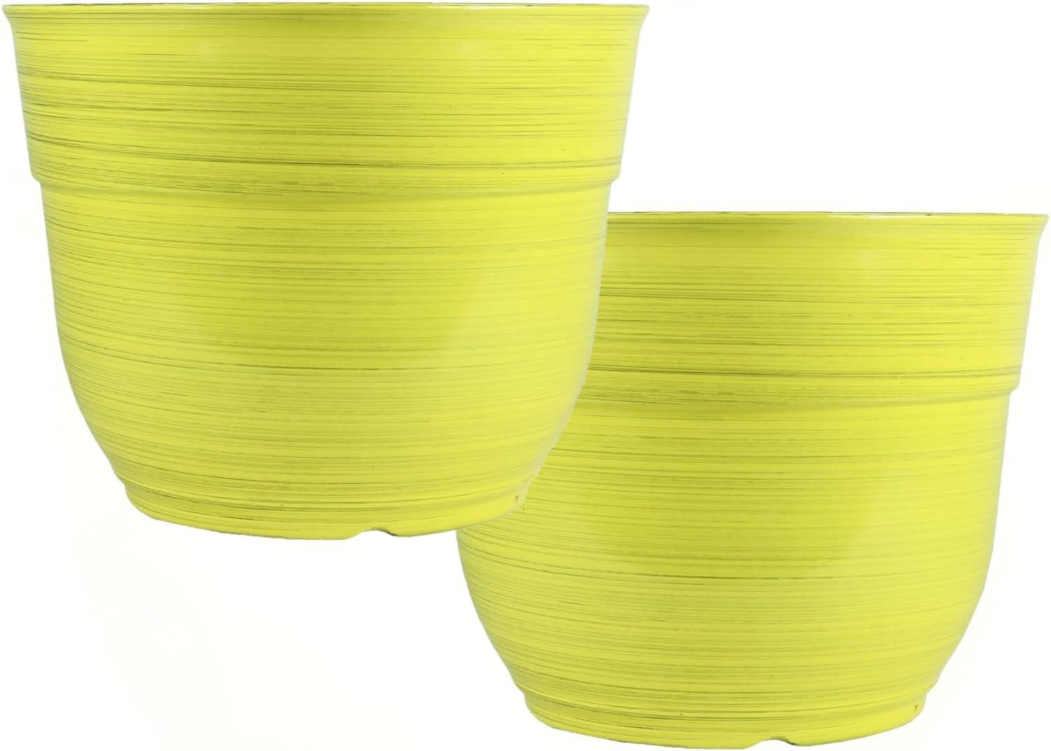 Garden Elements Indoor/Outdoor Glazed Brushed Happy Large Plastic Planter, Bright Yellow, 15"