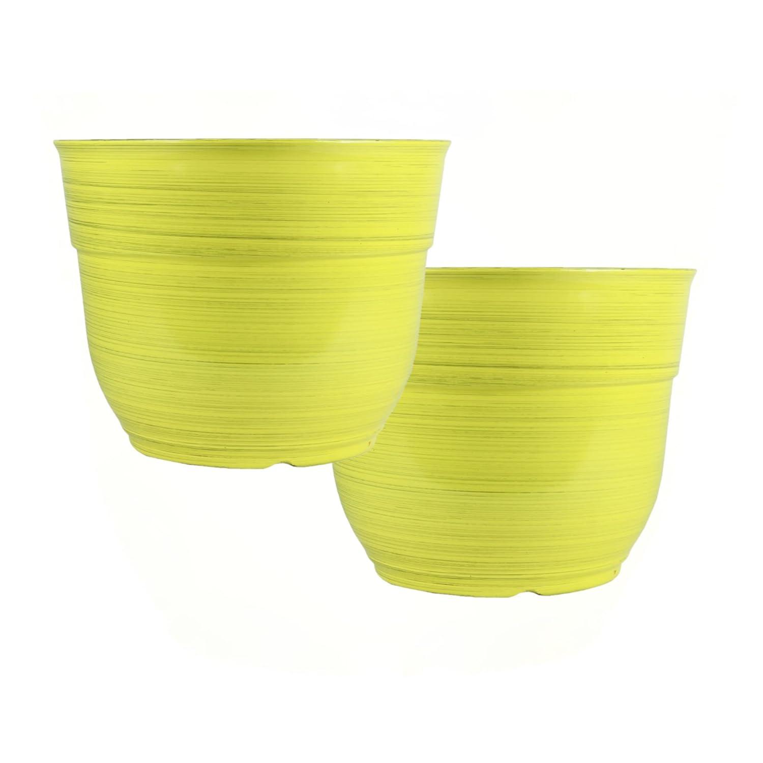 Garden Elements Indoor/Outdoor Glazed Brushed Happy Plastic Planter, Large, Bright Yellow, 15"