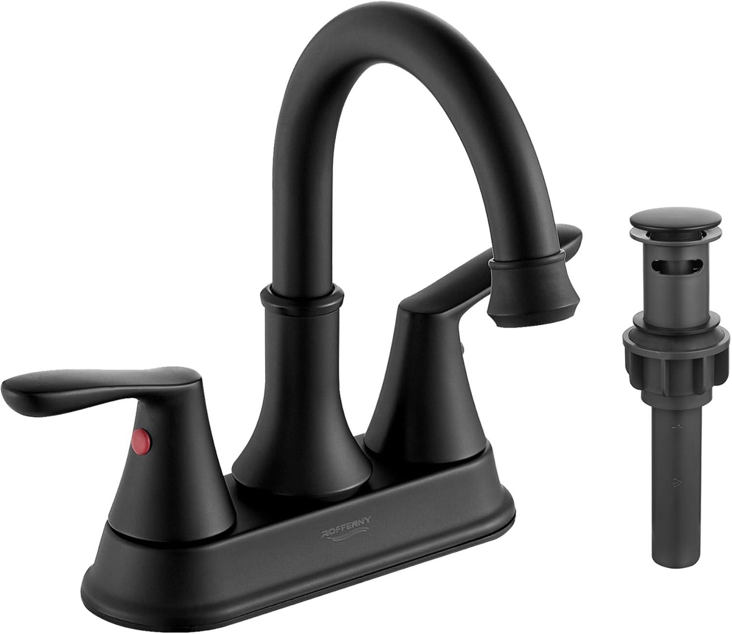 LIFFSSDG Bathroom Sink Faucet 2 or 3 Hole Matte Black Centerset 4 Inch Bathroom Sink Faucet 2 Handle Plating Over ABS Plastic Non-Metallic Lavatory Bathroom Faucet with Pop up Drain Water Supply Hoses