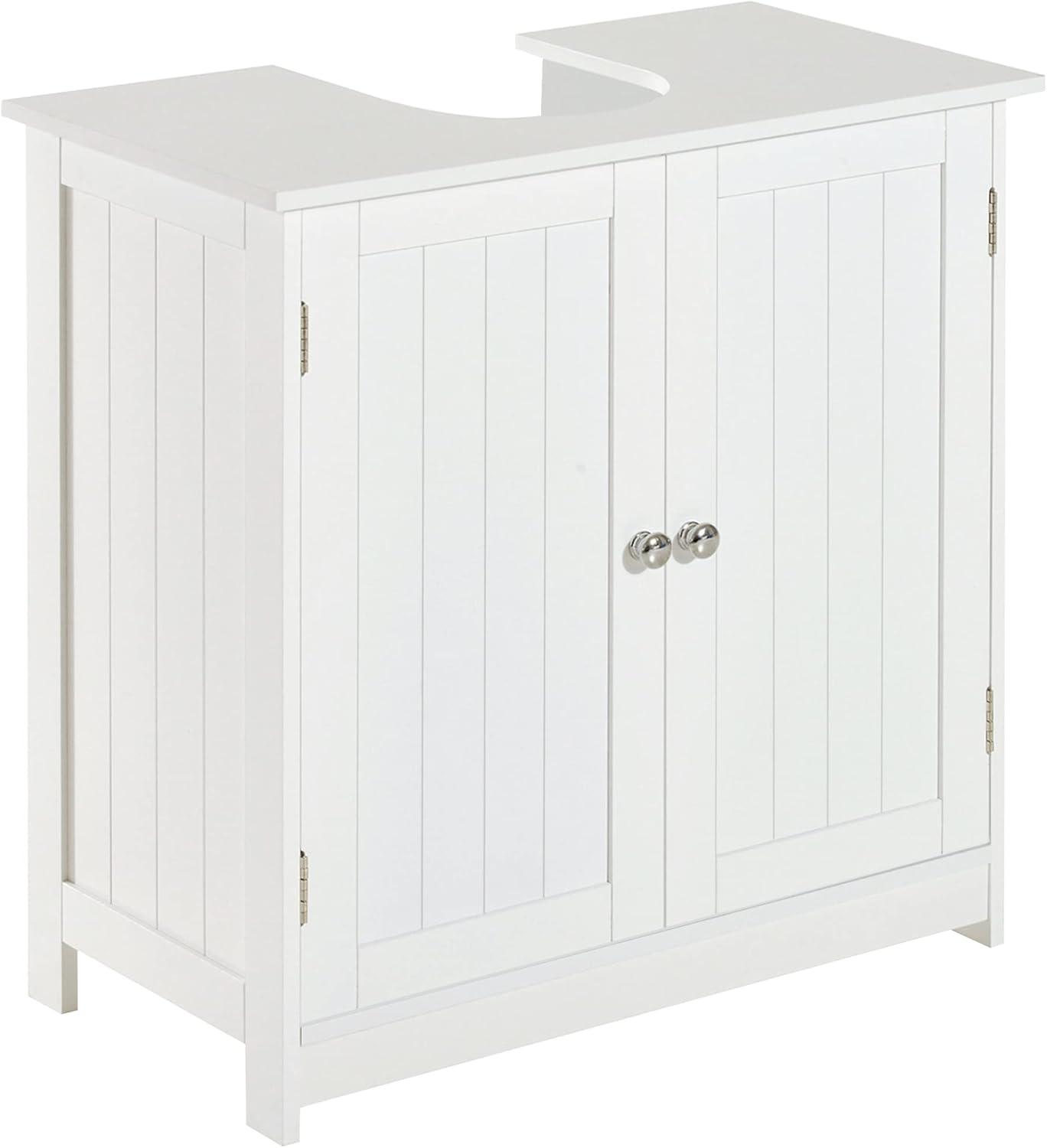 HOMCOM Under Sink Bathroom Cabinet, Pedestal Sink Storage Cabinet with 2 Doors, Shelf and U-Shape, White