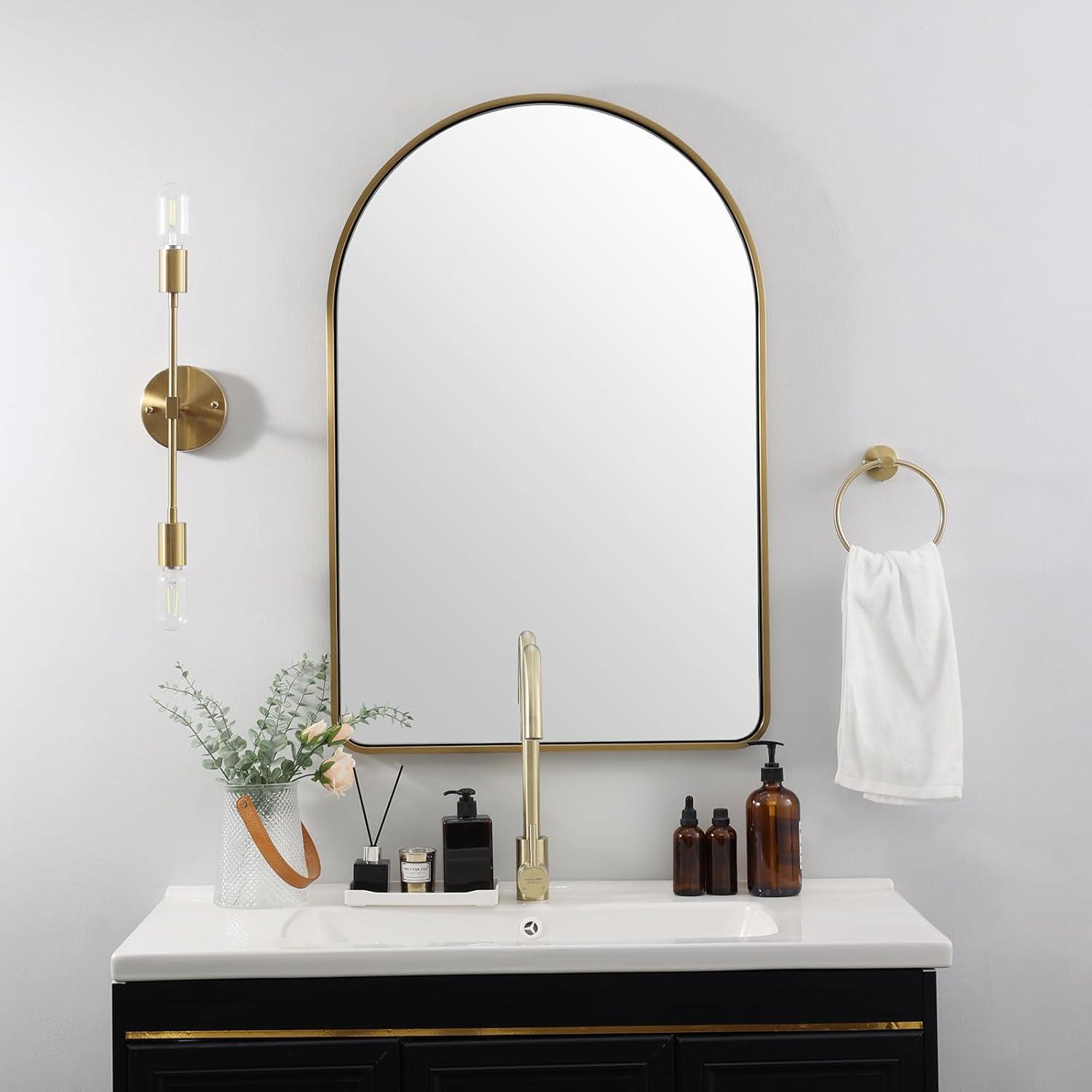 Arched Aluminum Alloy Framed Decorative Wall Mirror 20x30 - Gold