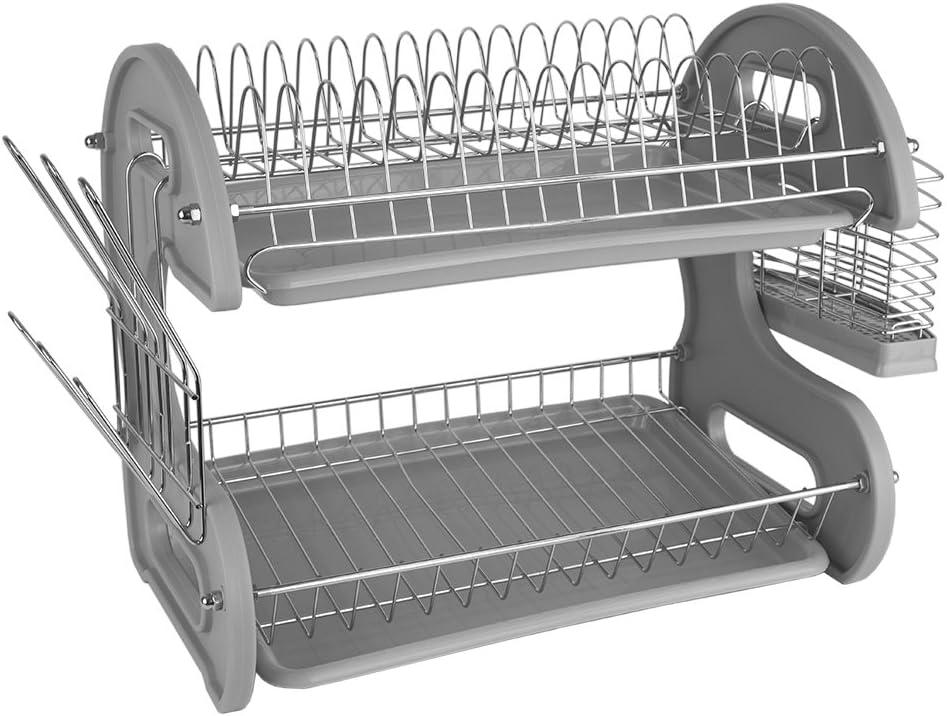 Home Basics S Shape 2-tier Dish Drainer, Grey