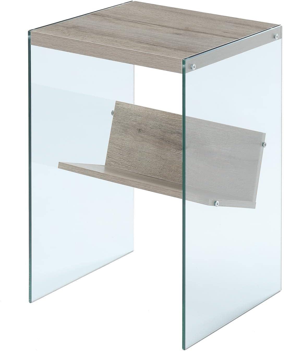 Sandstone and Glass Rectangular End Table with Lower Shelf