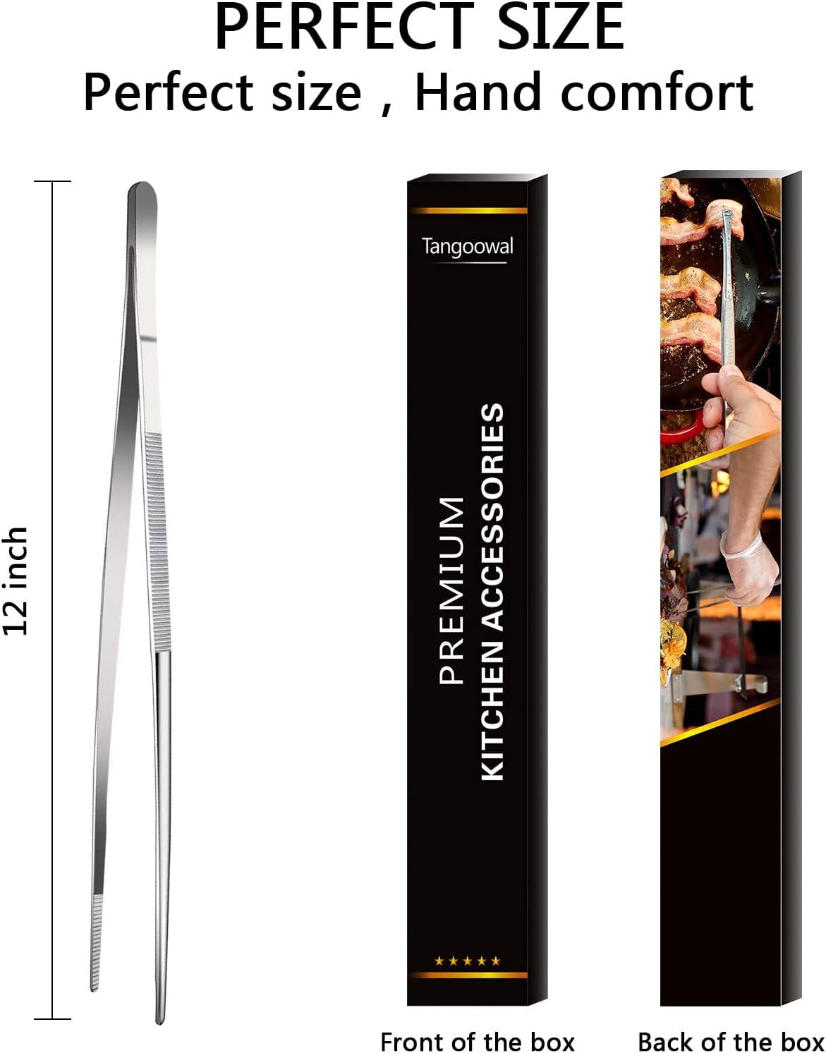 Bentne 12Inch Fine Tweezer Tongs 2pcs Extra Long Stainless Steel Tweezers Tongs for Outdoor BBQ Daily Cooking