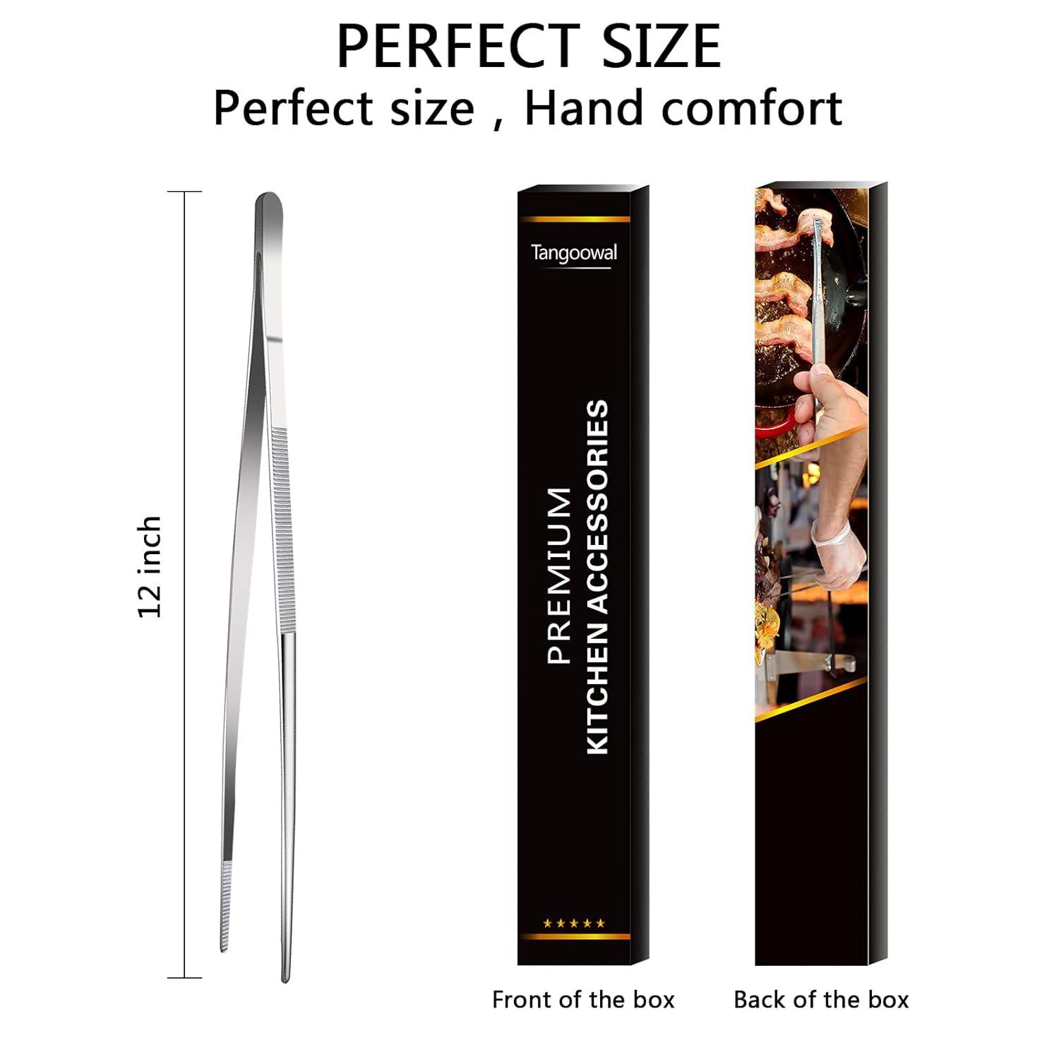 Bentne 12Inch Fine Tweezer Tongs 2pcs Extra Long Stainless Steel Tweezers Tongs for Outdoor BBQ Daily Cooking