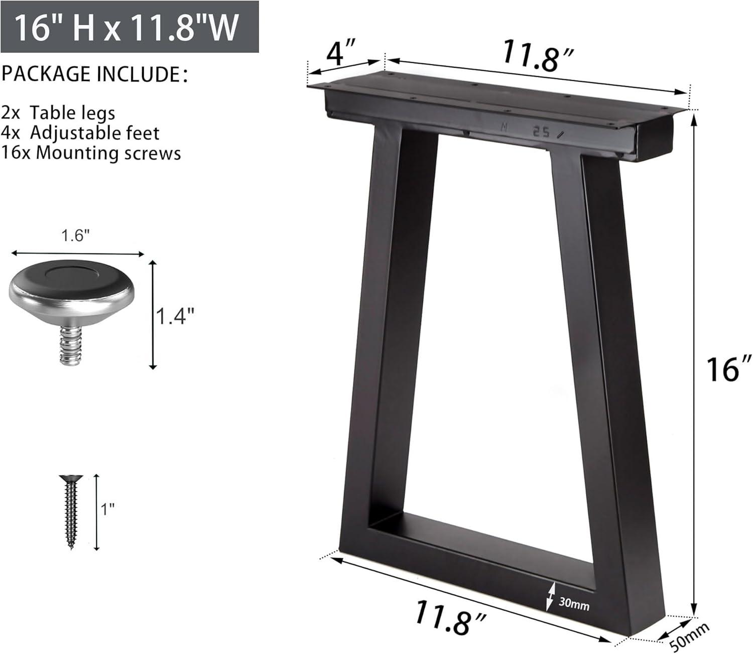 16 Inch Black Metal Trapezoid Coffee Table Legs Set