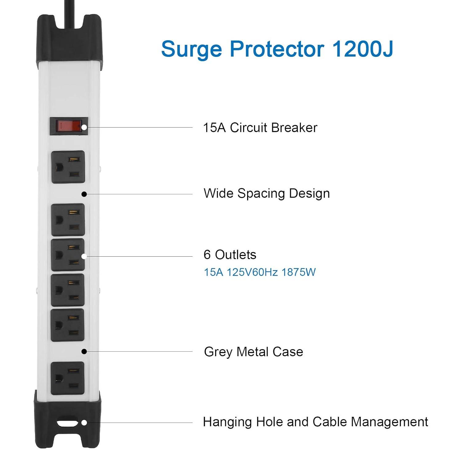 Strongway 6-Outlet Steel Power Strip, 14/3 Ga., 15 Amps
