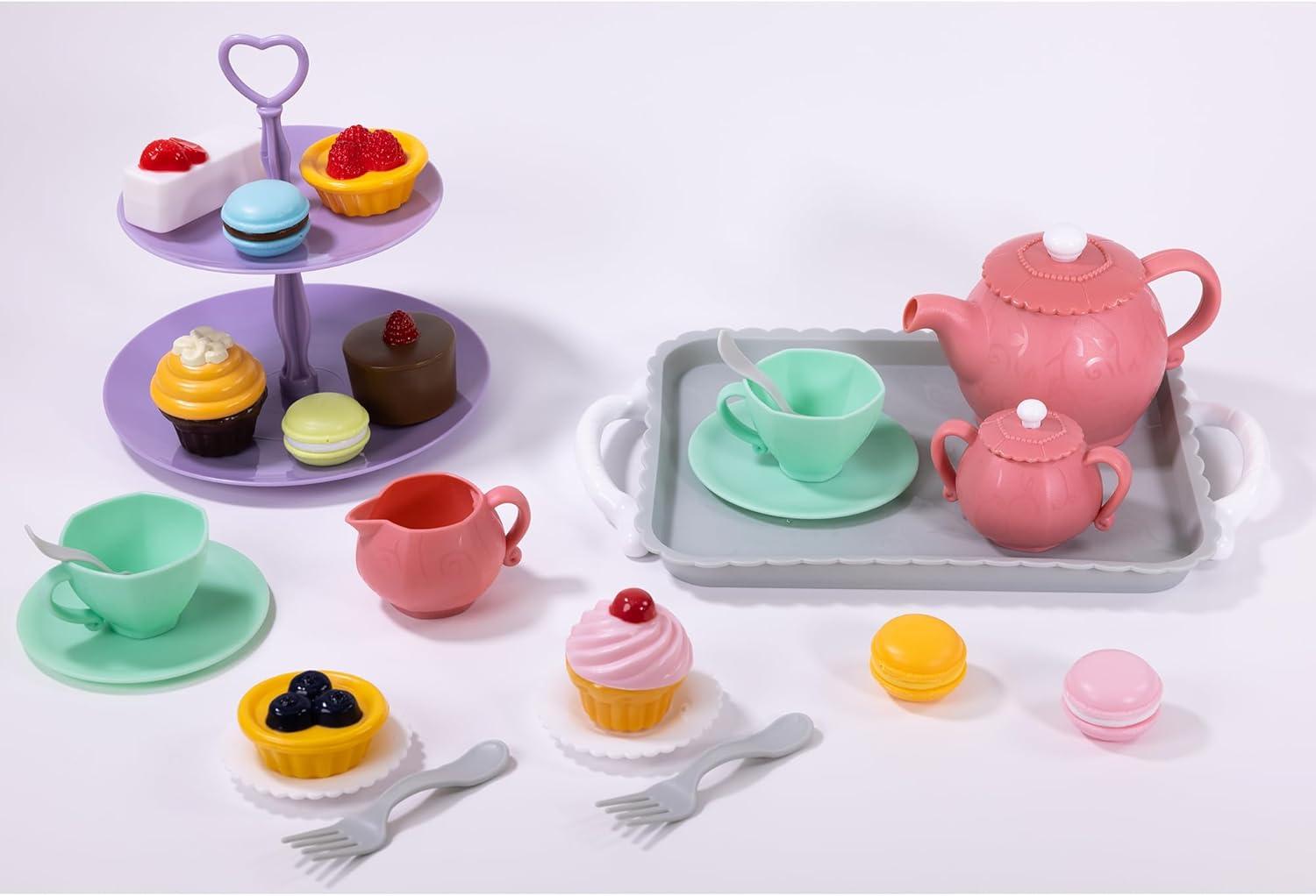 NurtureNature Afternoon Tea Set 25pc - Pink Pot, Desserts, Pretend Play, Ages 3+