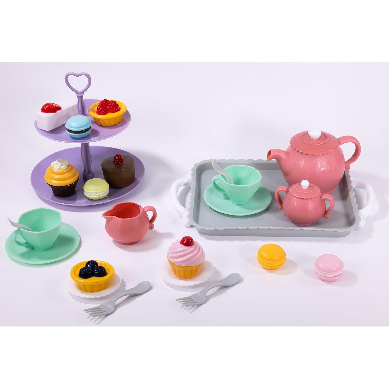 NurtureNature Afternoon Tea Set 25pc - Pink Pot, Desserts, Pretend Play, Ages 3+
