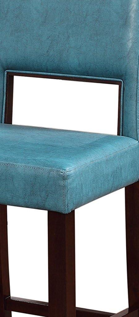Linon 24" Vega Padded Back and Seat Faux Leather Counter Height Barstool Hardwood Blue: Upholstered, Stained Finish, Foam Fill