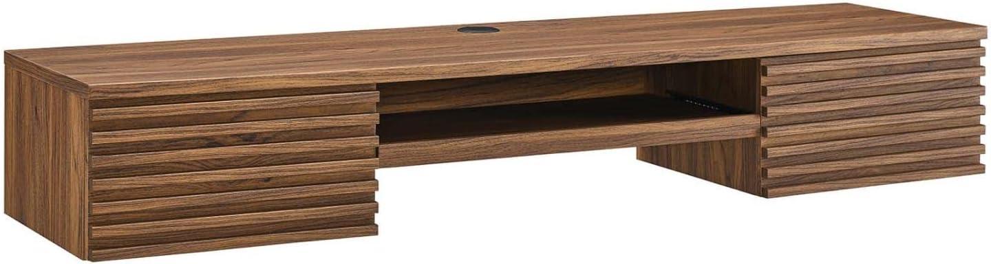 Mid-Century Modern Walnut Grain Wall-Mounted Desk with Drawers