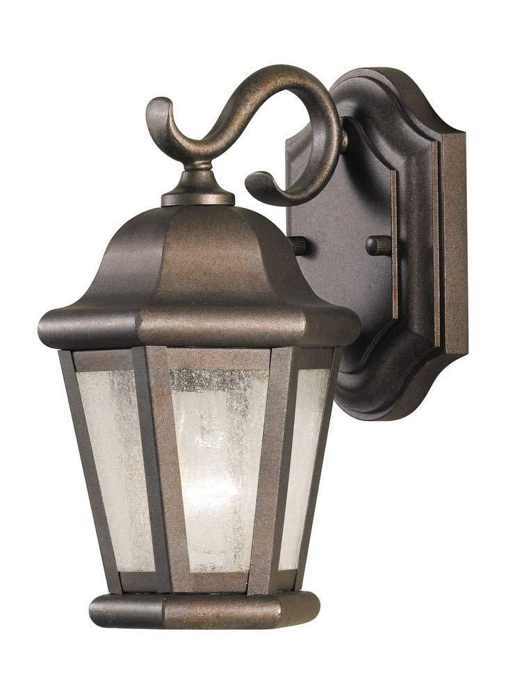 Martinsville 6.25 in. W 1-Light Corinthian Bronze Outdoor 10.75 in. Wall Lantern Sconce w/Clear Seeded Glass Panels