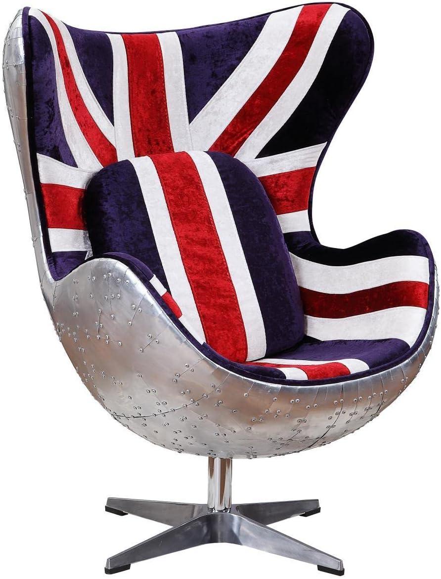 Brancaster Vintage England Flag Pattern Swivel Accent Chair in Aluminum