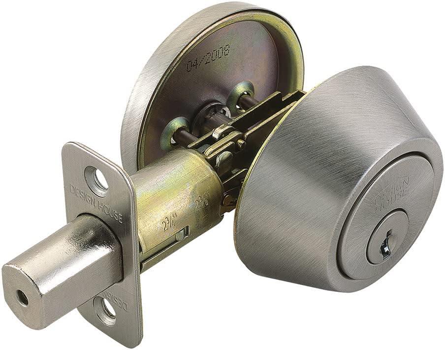 Satin Nickel Single Cylinder Deadbolt with Latch