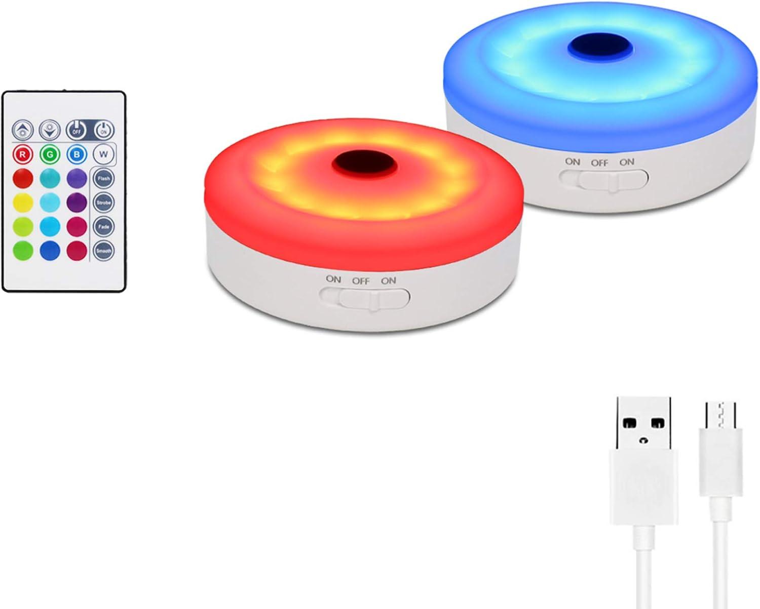 BASON LIGHTING Rechargeable Puck Lights with Remote, Color Changing Lights, Under Cabinet led Lighting, RGB Wireless Light for Kitchen, Closet, Display Case, 2 Pack