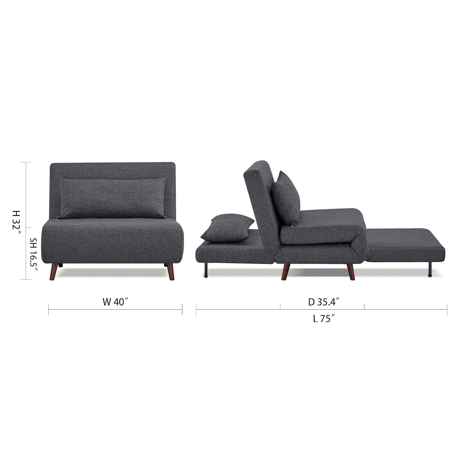 A&D Home Tustin Polyester Convertible Futon Chair, Charcoal