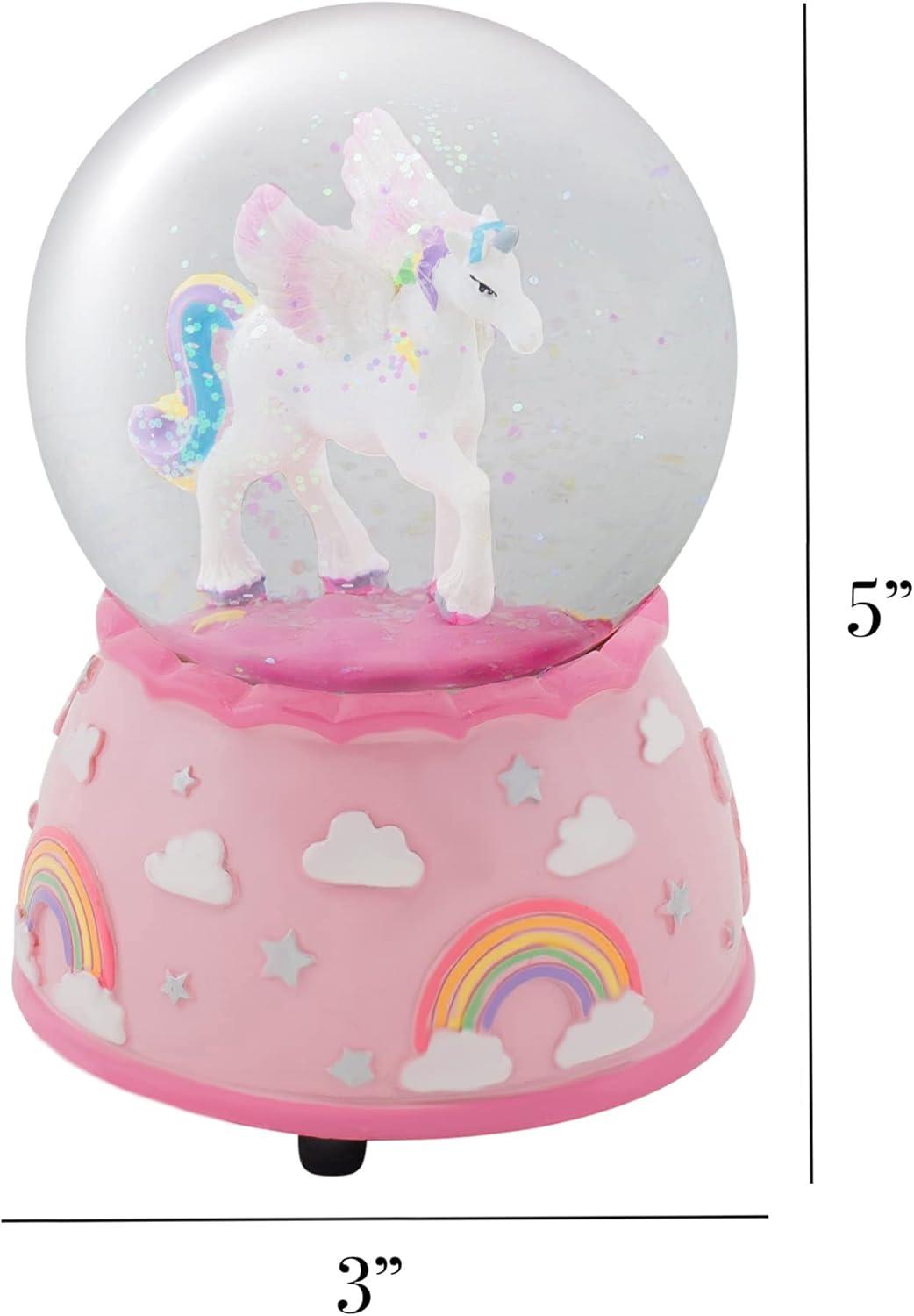 Pink Resin Unicorn and Rainbow Musical Snow Globe