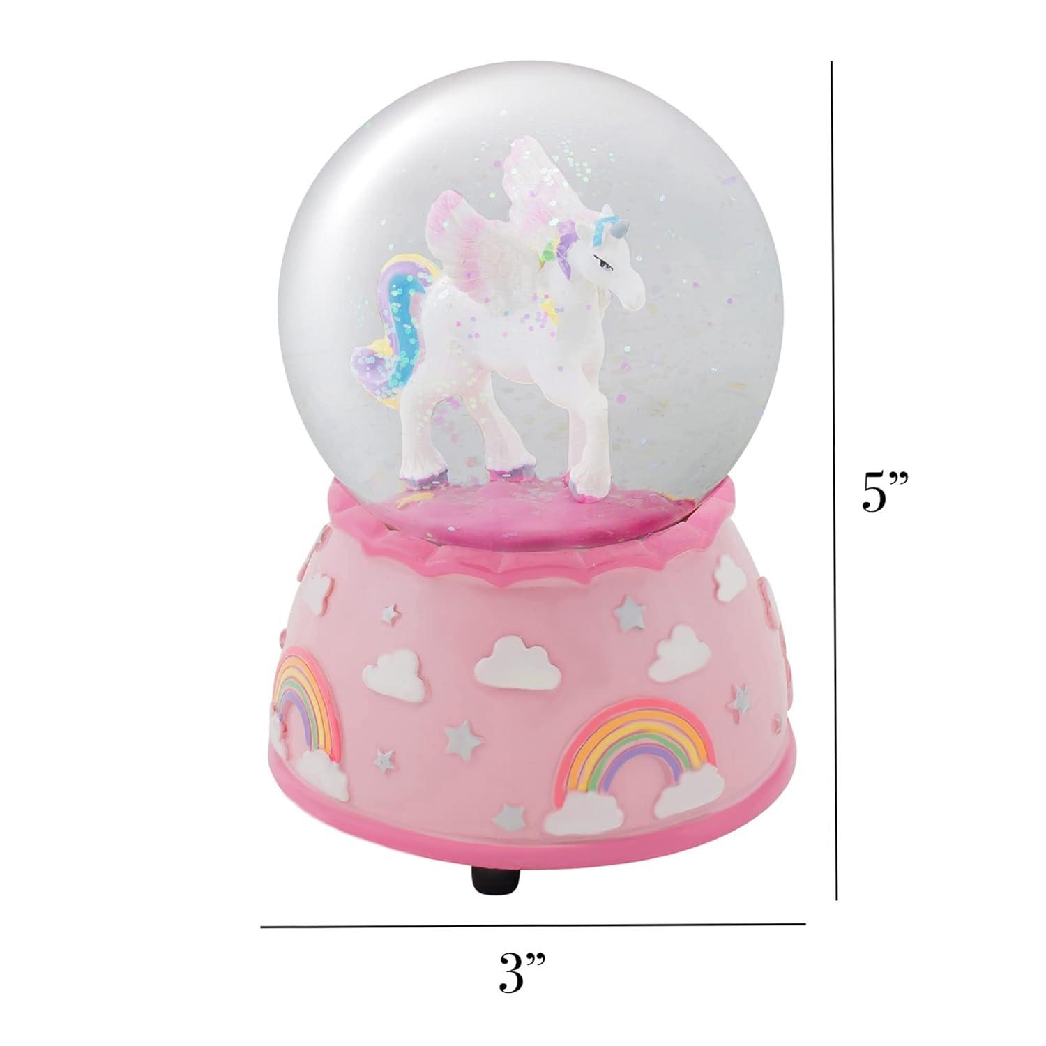 Pink Resin Unicorn and Rainbow Musical Snow Globe