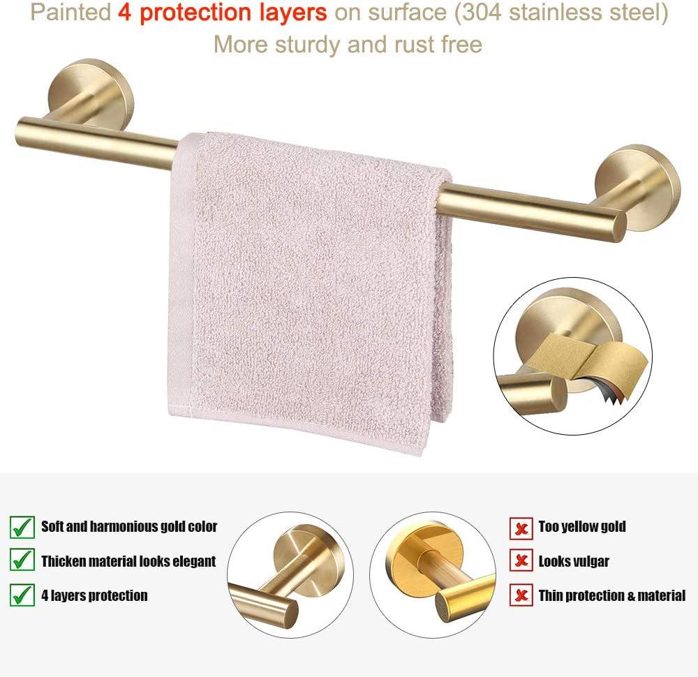 5 PCS Bathroom Hardware Set SUS304 Stainless Steel-Towel Rack Set Include Lengthen Hand Towel Bar+Toilet Paper Holder+3 Robe Towel Hooks Bathroom Accessories Towel Bar Set (Brushed Gold, 16IN)