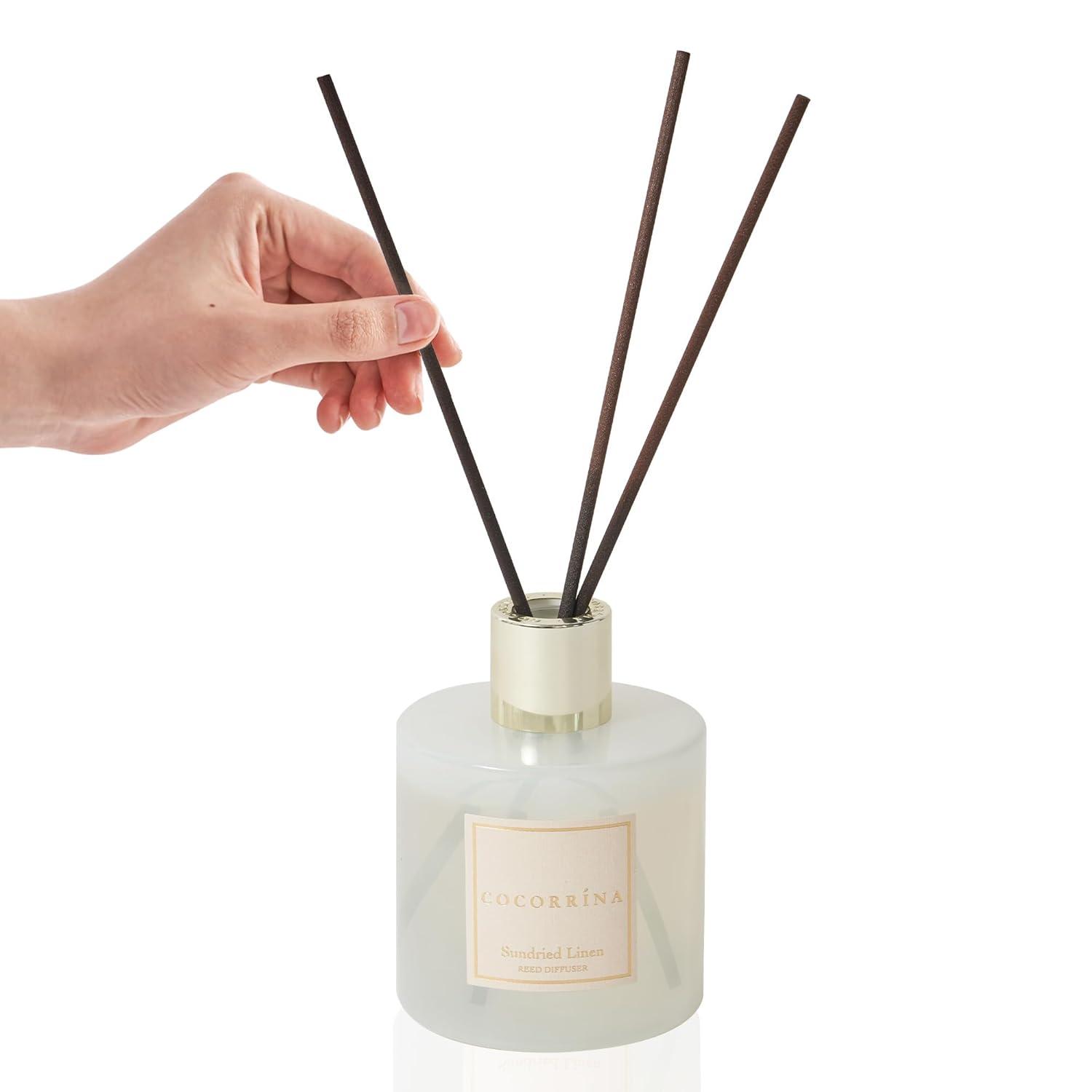 Cocorrína Reed Diffuser - Sundried Linen Scented Diffuser with 8 Sticks Home Fragrance Reed Diffuser for Bathroom Shelf Decor