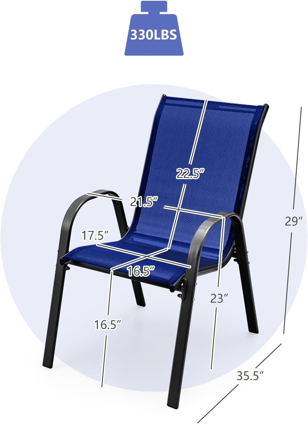 Tangkula Set of 4 Dining Chairs Stackable Armrest Space Saving Garden Patio Navy