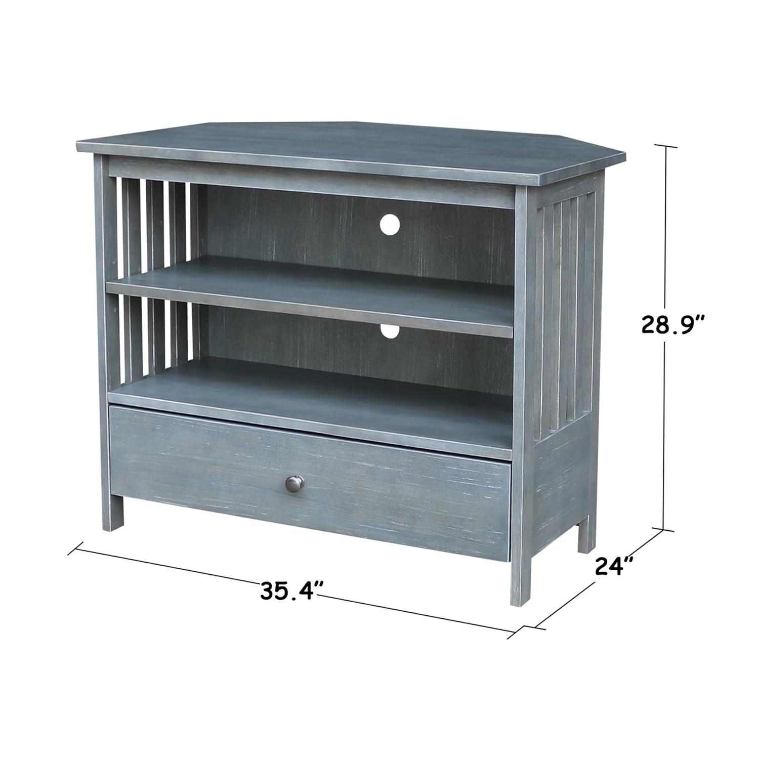 Solid Wood TV Stand with Shelves and Drawer in Heather Gray - 28.9"  Height