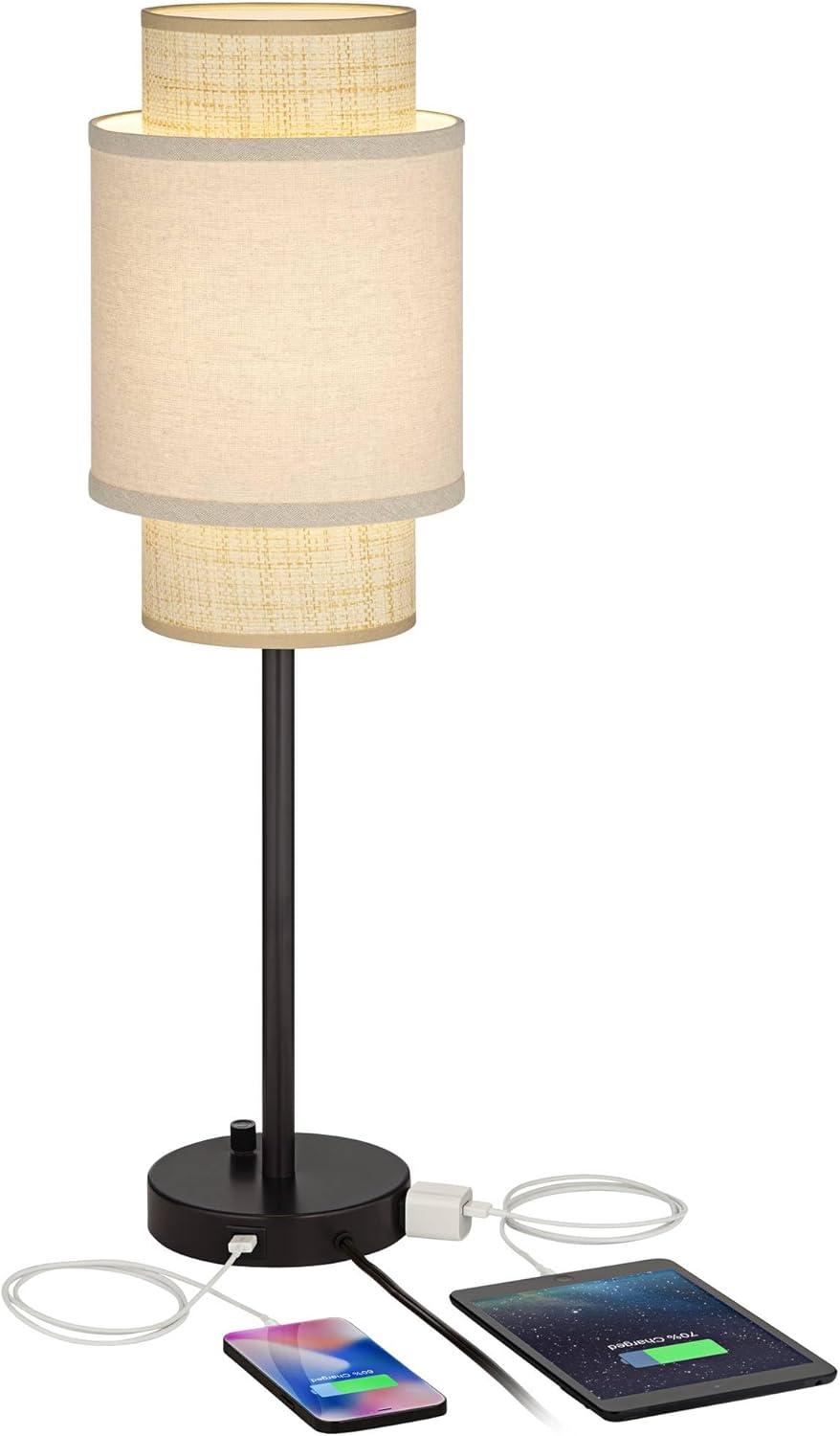 360 Lighting Tull 27" Tall Modern Table Lamps Set of 2 USB Port AC Power Outlet Black Brown Metal Living Room Charging Bedroom Tan Tiered Shade