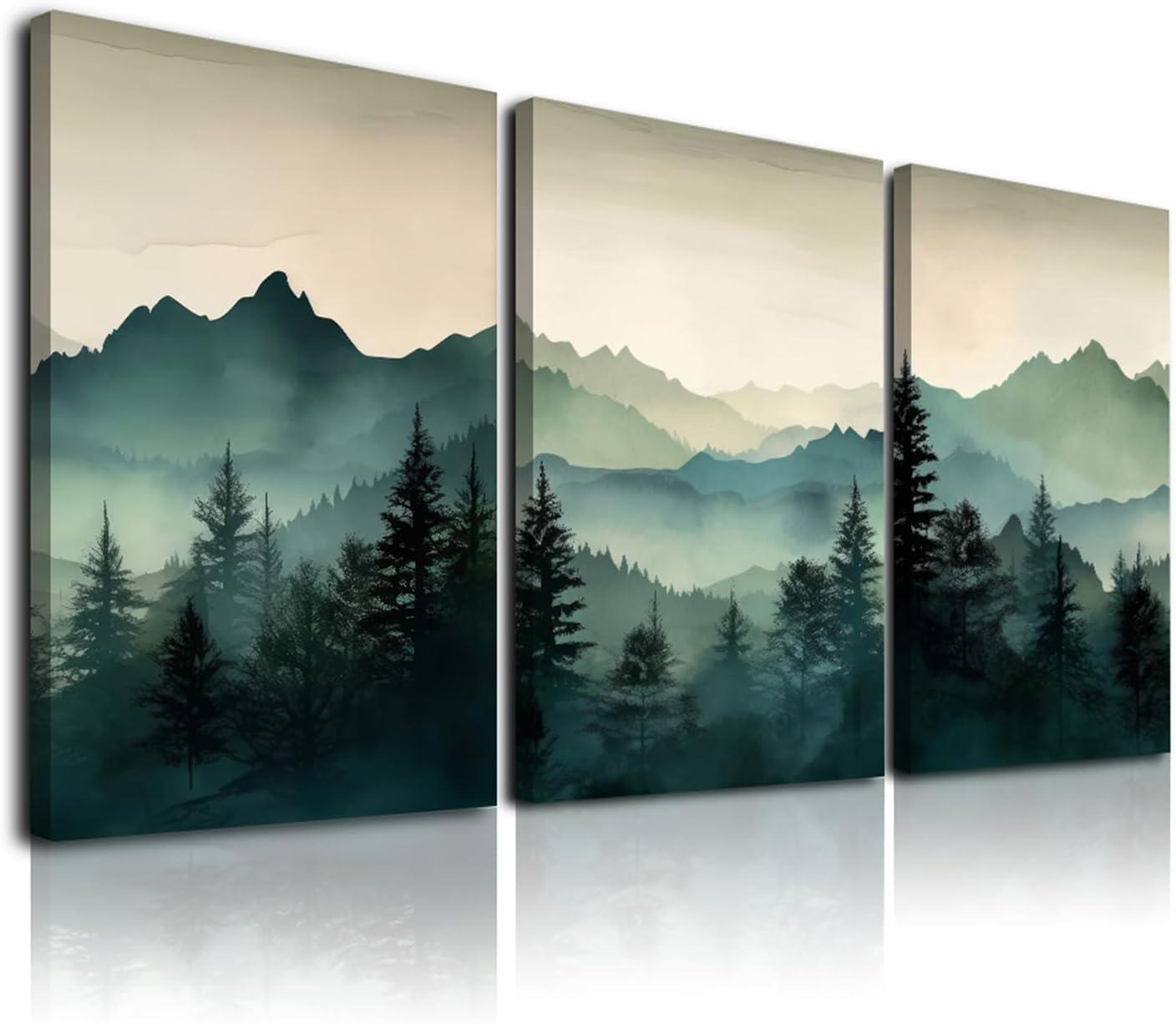 Abstract Mountain Forest Landscape Framed Canvas Art Set