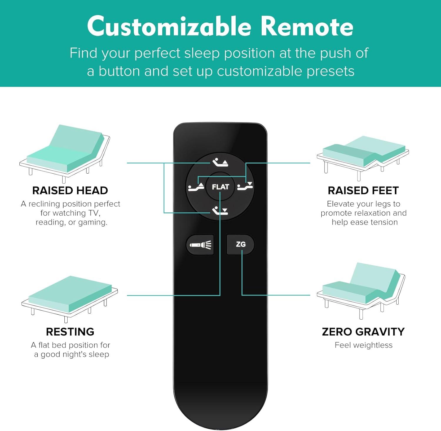 Full Size Black Metal Adjustable Bed Frame with Wireless Remote