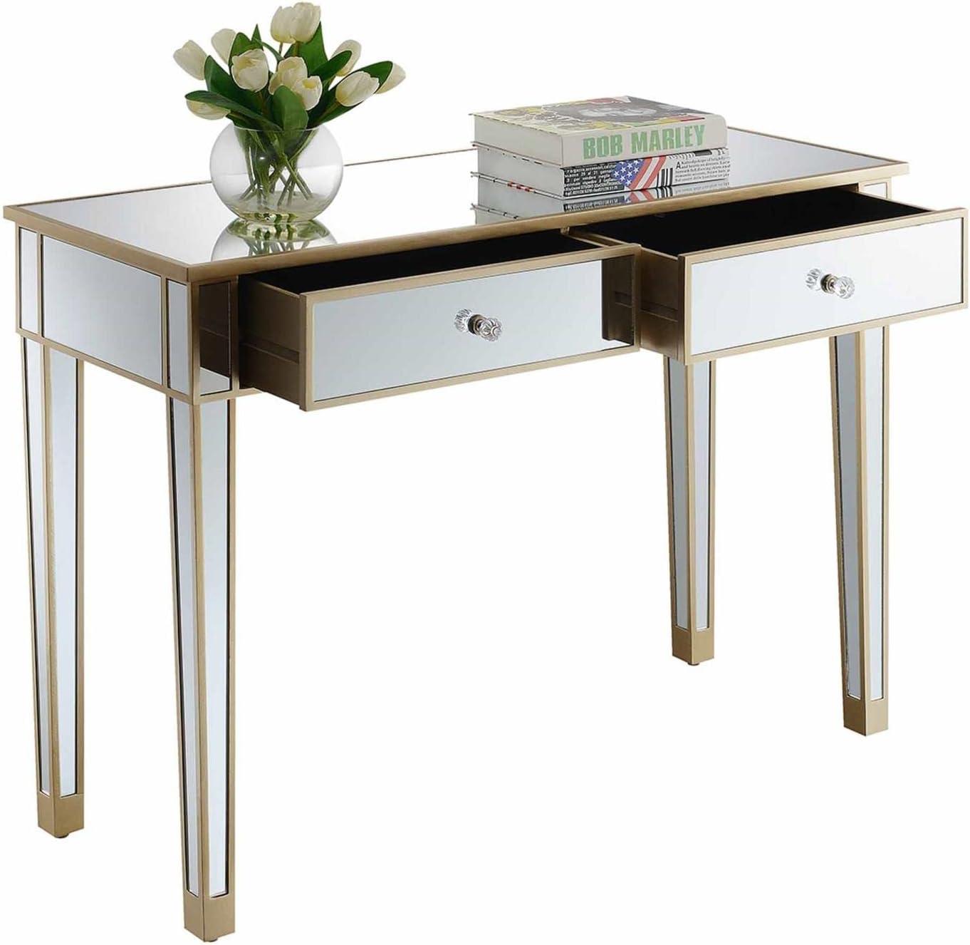 42 x 15 x 30 in. Gold Coast Mirrored Desk, Champagne & Mirror