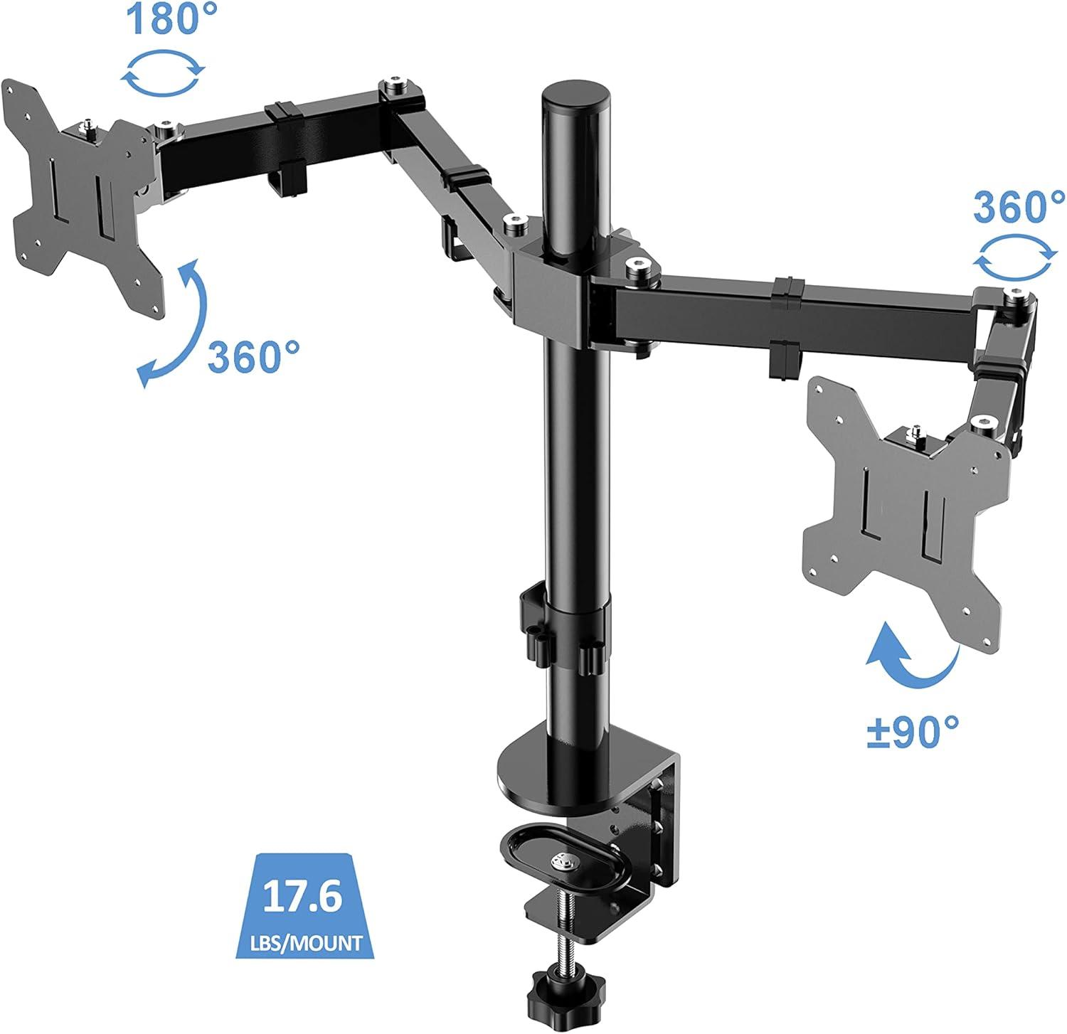 Double Articulated Dual Monitor Desk Mount, Black