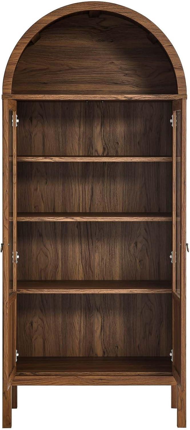 Modway Tessa Wood Tall Storage Display Cabinet with Rounded Arched Top in Walnut