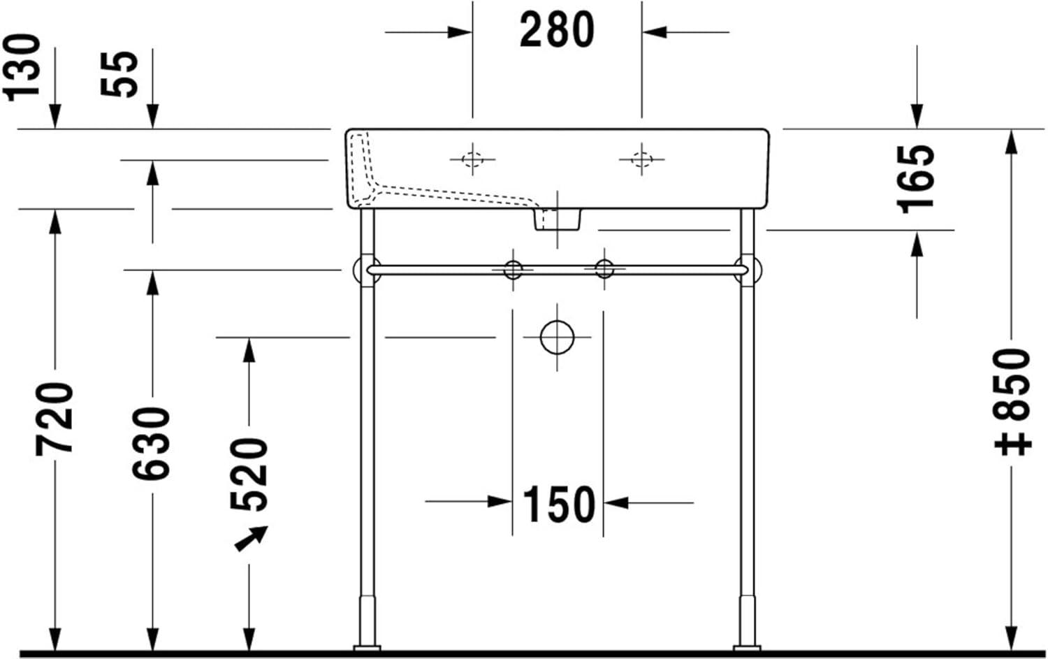 Duravit 045470-1HOLE White Ceramic 51.08 lb Rectangular Wall Mount Bathroom Sink