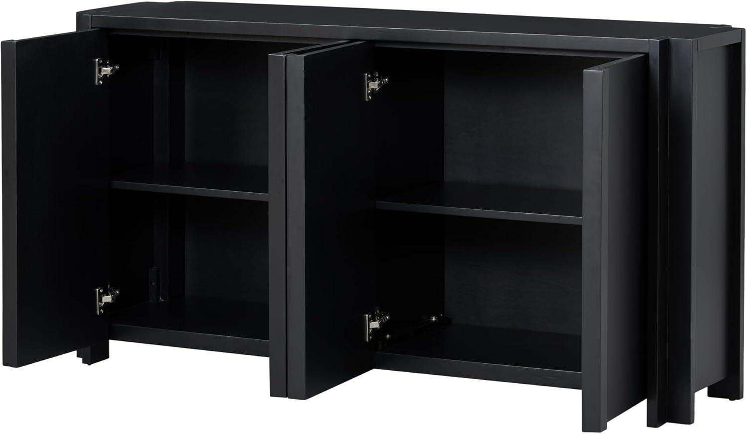 60'' Black Acacia Wood Sideboard with Adjustable Shelves