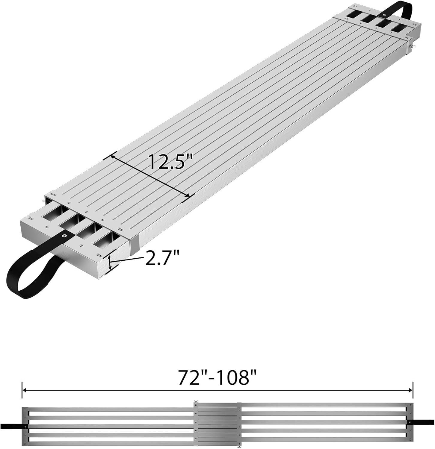 6-9ft Telescoping Plank, Aluminum Work Plank, 440lbs Capacity, Aluminum Scaffolding Plank with Skid-Proof Platform Scaffold Ladder Accessory