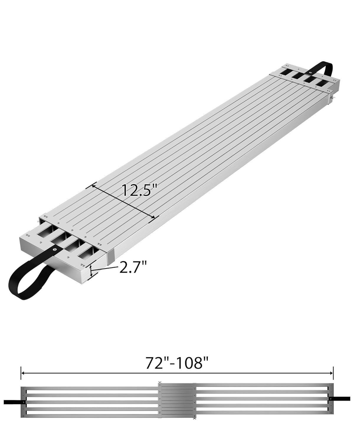 6-9ft Telescoping Plank, Aluminum Work Plank, 440lbs Capacity, Aluminum Scaffolding Plank with Skid-Proof Platform Scaffold Ladder Accessory