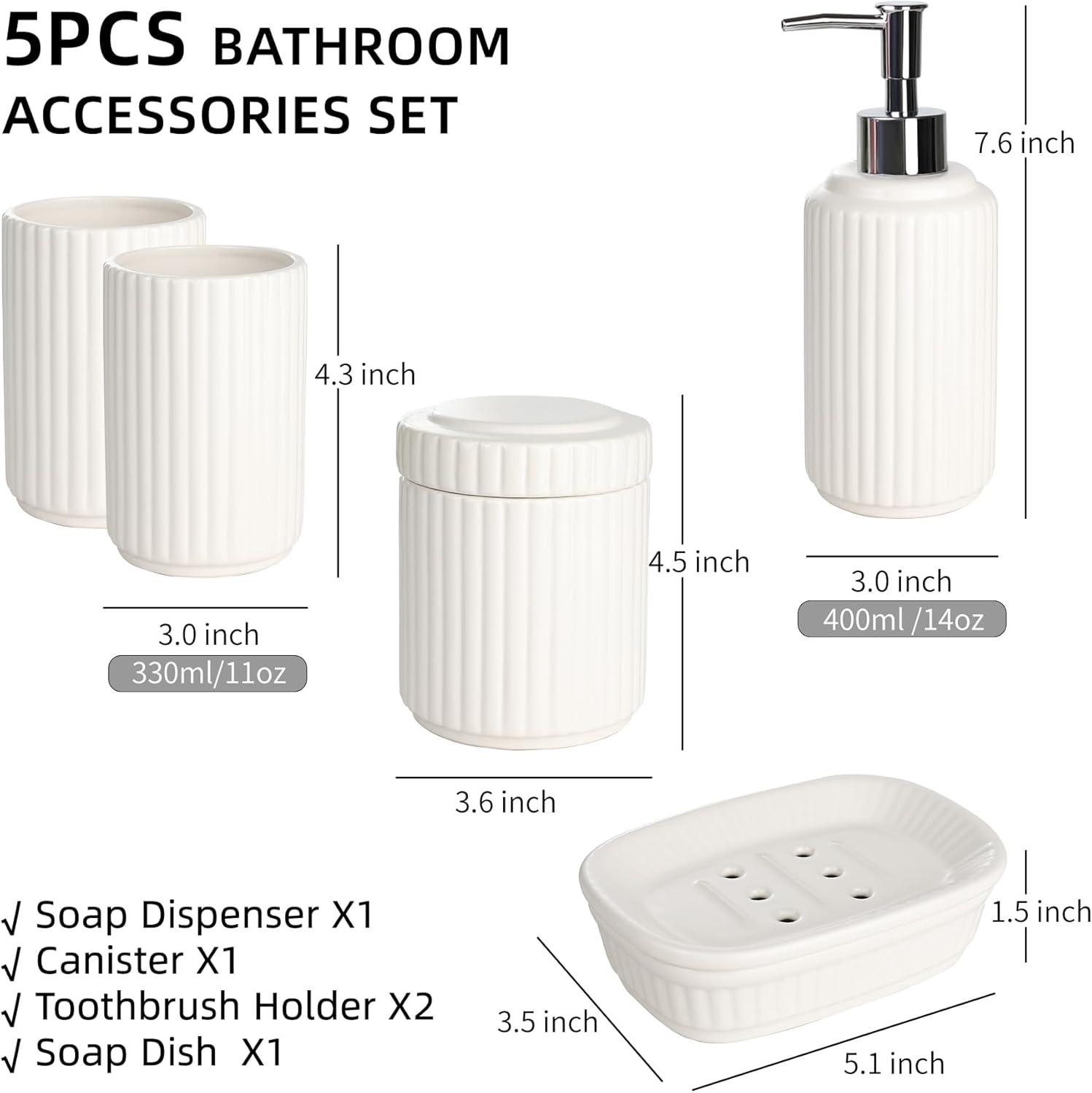 Cream White Ceramic and Metal Bathroom Accessory Set