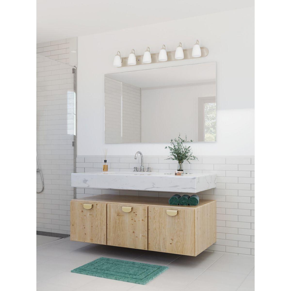 Progress Lighting Gather 6-Light Bath Bracket, Brushed Nickel, Etched Glass Shades