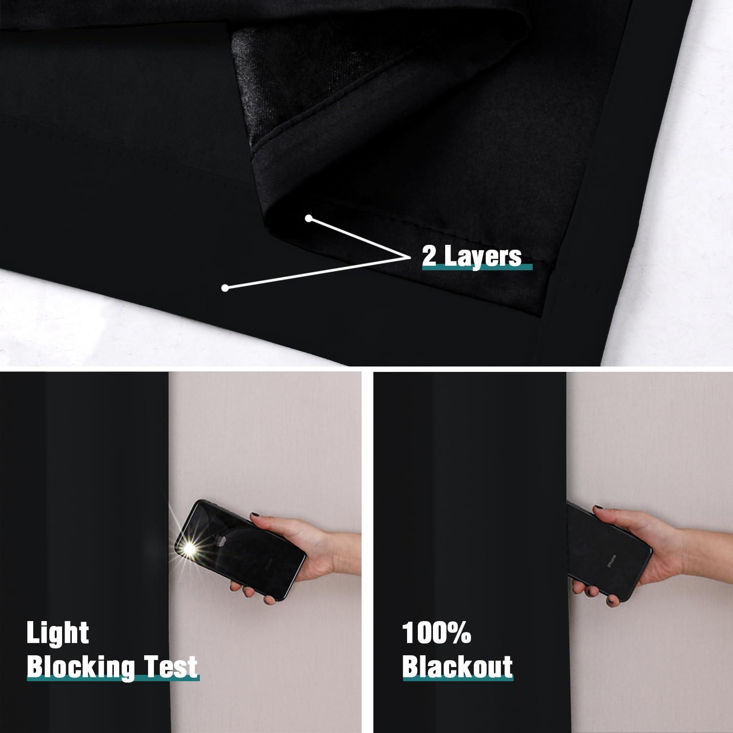 ChrisDowa Grommet Blackout Curtains for Bedroom and Living Room - 2 Panels Set Thermal Insulated Room Darkening Curtains (Black, 42 x 63 Inch)