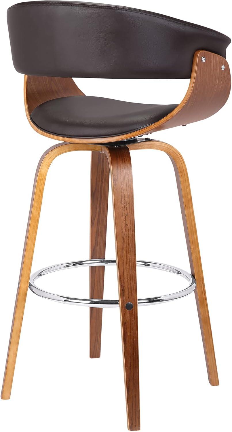 Armen Living Julyssa 26" Faux Leather/Wood Swivel Counter Stool in Brown/Walnut