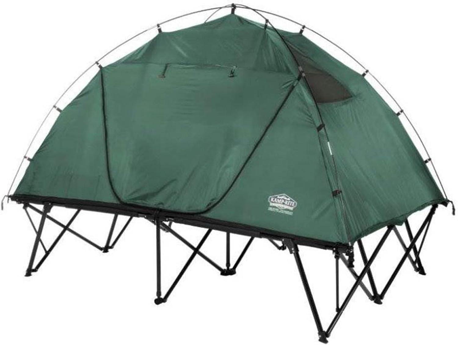 Kamp-Rite DCTC Collapsible Double Compact 2 Person Tent Cot w/Bag & Rain Fly, Easy Set Up, Green