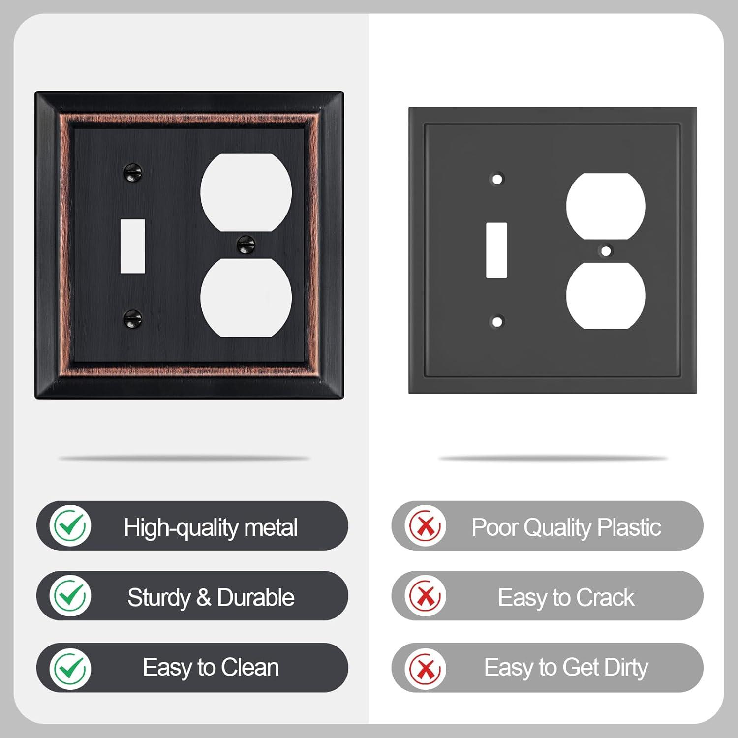 Amerelle 149TDDB Chelsea 5" Tall Wallplate, 1 Toggle / 1 Duplex, Steel, Aged Bronze, 1-Pack